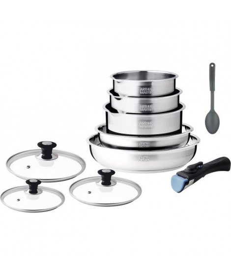 Batterie de cuisine induction - Arthur Martin - AM4485 - Acier inoxydable - 10 pieces - Poignée amovible - Tous feux dont ind…