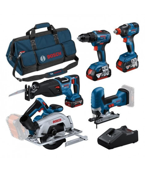 Pack 5 outils : GSR 18V-55 + GST 18V-125 S + GKS 18V-57-2 + GSA 18V-28 + GDX 18V-200 + 3 batteries 4.0Ah + GAL 18V-40 + sac L