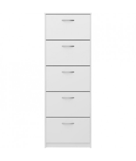 Meuble a chaussures  - Décor blanc - 5 Abattants - 10 paires - L58,5 x H168,5 x P17 cm - Fabriqué en Allemagne