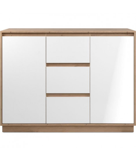Buffet - PHoeNIX 01B - Chene artisan / Blanc HGL - 2 portes - 3 tiroirs - 117 x 88 x 40 cm