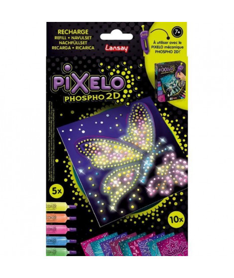 Recharge - LANSAY - Pixelo Phospho 2D - 10 illustrations phosphorescentes a réaliser et faire briller dans le noir, des 7 ans