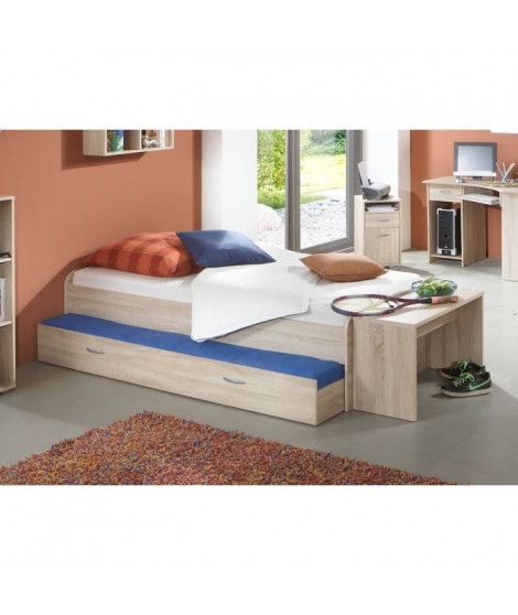 Lit gigogne pour un double couchage - Décor chene - L94,6 x H50,5 x P203 cm - Fabriqué en Allemagne