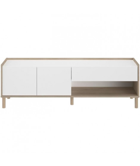 Meuble TV - MORPHOS - Décor blanc / Chene - 150 x 47,3 x 40 cm - PARISOT
