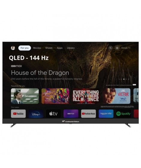TV LED - CONTINENTAL EDISON - CELEDGAM65QV24B6 - 65'' (164 cm) - QLED UHD 4K 3840x2160 - SMART GOOGLE - 4xHDMI - 3xUSB
