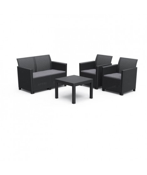 Salon de jardin en résine imitation rotin tressé - Noir - Avec table basse - KETER - 4 personnes - MARIE