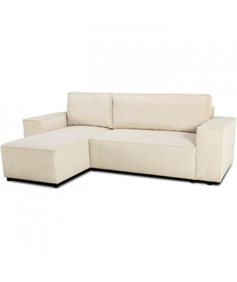 Canapé d'angle convertible réversible - 4 places - JOSH - Tissu velours cotelé - Pearl - Coffre - 242 x 155 x 86 cm