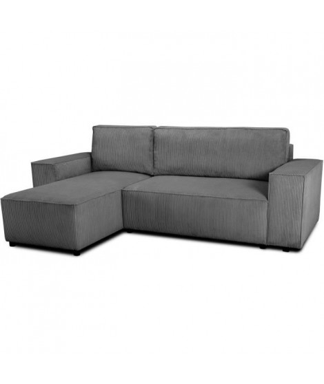 Canapé d'angle convertible réversible - 4 places - JOSH - Tissu velours cotelé - Anthracite - Coffre - 242 x 155 x 86 cm