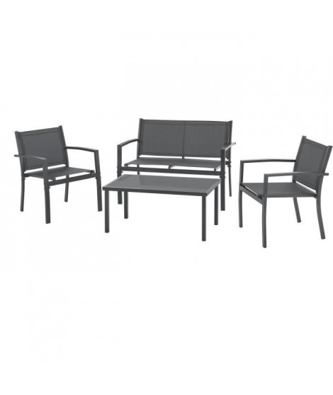 Salon de jardin - Structure Acier - 4 personnes - Gris