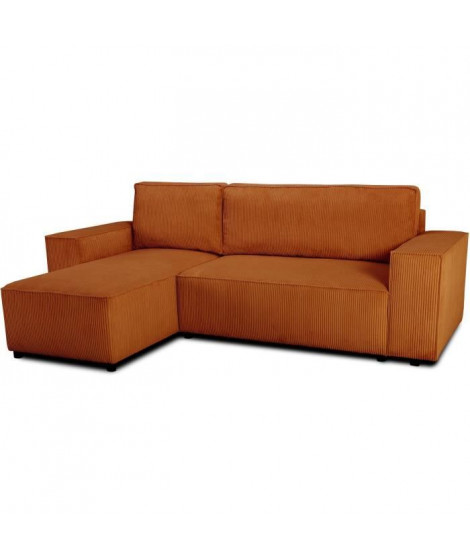 Canapé d'angle convertible réversible - 4 places - JOSH - Tissu velours cotelé - Terracotta - Coffre - 242 x 155 x 86 cm