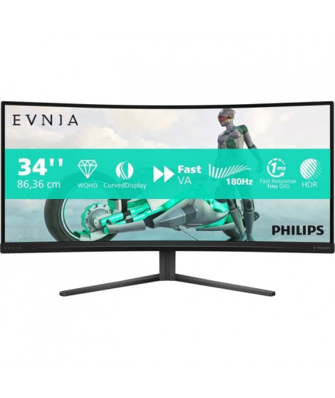 Écran PC - PHILIPS - Evnia 34M2C3500L - 34 WQHD - Dalle incurvée - 180Hz - 0,5ms - HDR - HDMI/DP - Noir