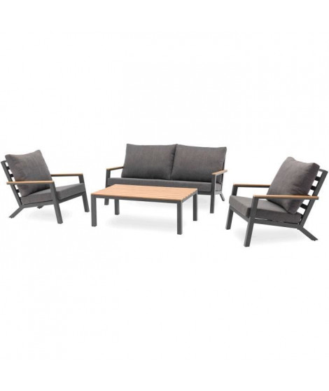 Salon bas de jardin - Aluminium - DCB GARDEN - 5 places - Gris anthracite et polywood - KOMMOS