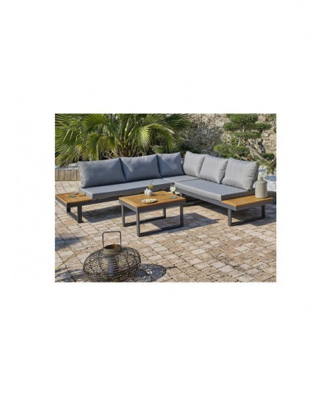 Salon bas de jardin - Aluminium - DCB GARDEN - 5 places - Gris anthracite et bois d'acacia - MIYAKO
