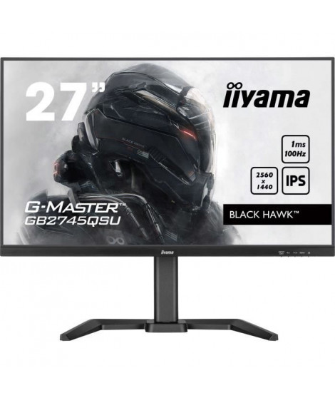 Écran PC - IIYAMA - GB2745QSU-B2 - 27 QHD - IPS - 100Hz - 1ms - HDMI/DP/USB HUB - Pied réglable + Pivot - Haut-parleurs - Noir