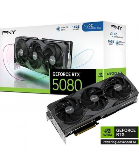 Carte graphique - PNY - GeForce RTX 5080 - 16 Go - Overclockée - PCIe 5.0 (VCG508016TFXPB1-O)