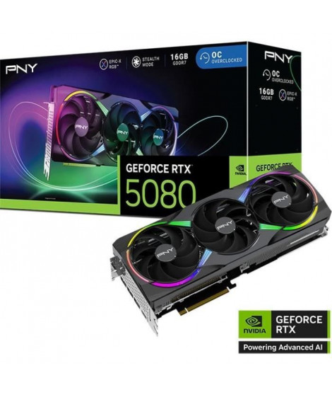 Carte graphique - PNY - GeForce RTX 5080 - 16 Go - ARGB - Overclockée - PCIe 5.0 (VCG508016TFXXPB1-O)