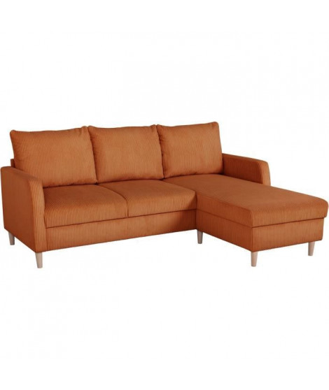 Canapé d'angle fixe - 3 places - CHIPY - Tissu Lincoln Terracotta - Pieds bois nature - 192 x 82 x 138 cm