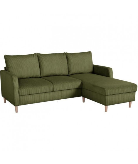 Canapé d'angle fixe - 3 places - CHIPY - Tissu Lincoln Kaki - Pieds bois nature - 192 x 82 x 138 cm