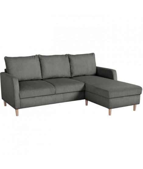 Canapé d'angle fixe - 3 places - CHIPY - Tissu Lincoln Anthracite - Pieds bois nature - 192 x 82 x 138 cm