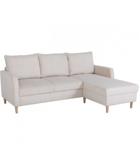 Canapé d'angle fixe - 3 places - CHIPY - Tissu Lincoln Perle - Pieds bois nature - 192 x 82 x 138 cm