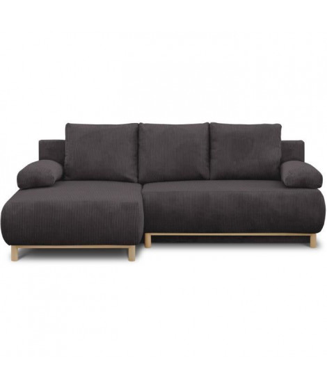 Canapé d'angle gauche convertible - 3 places - MIKA - Tissu velours côtelé gris taupe - Coffre de rangement - 192 x 84 x 93 cm