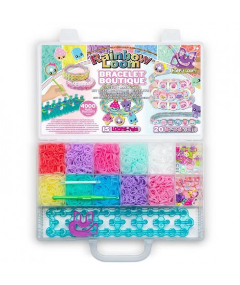 Coffret fabrication automatique de bracelets élastiques - BANDAI - Rainbow Loom Boutique - Contient 4000 Élastiques, Beadmoji…