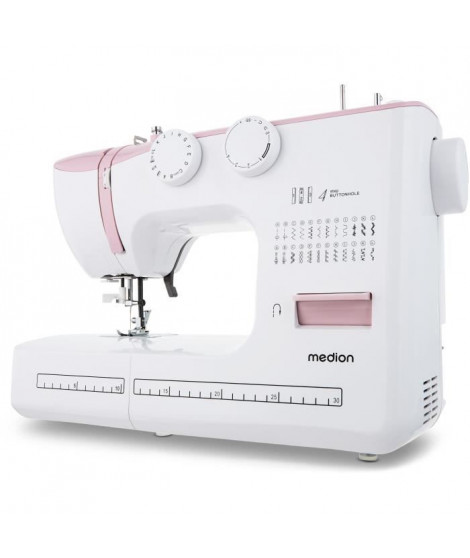 Machine a Coudre - MEDION - SM 60 - 62W - 24 Points + Points Doubles - 700 tr/min - LED - Rose
