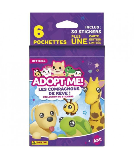 Stickers - PANINI - Adopt Me! Roblox - Blister 6 pochettes - 1 carte édition limitée - 35 stickers