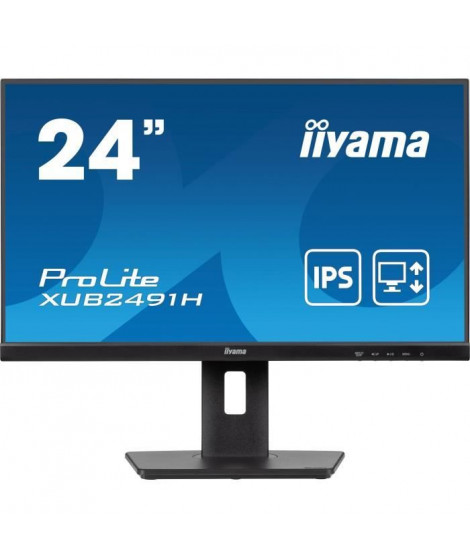 Écran PC - IIYAMA - XUB2491H-B1 - 23,8 FHD - IPS - 100Hz - 0,5ms - HDMI/DP - VESA 100x100 - Pied réglable + Pivot - Noir
