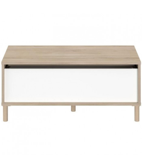 Table basse - Rectangulaire - Décor blanc / Chene - Dessus relevable - 4 pieds - 100,8 x 43,6 x 50 cm