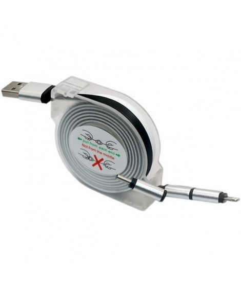 Enrouleur de câble USB - GAO - 3-en-1, 2m, charge rapide