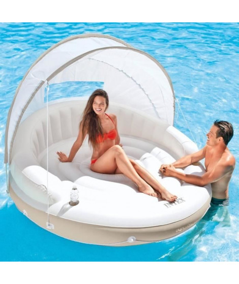 Matelas gonflable INTEX Lounge de Piscine Caraibes avec pare-soleil et supports boissons