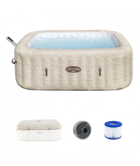 Spa gonflable BESTWAY - Lay-Z-Spa Rome - 180 airjets - 201 x 201 x 71 cm - 5 a 7 places - Carré (couverture, cartouche, diffu…