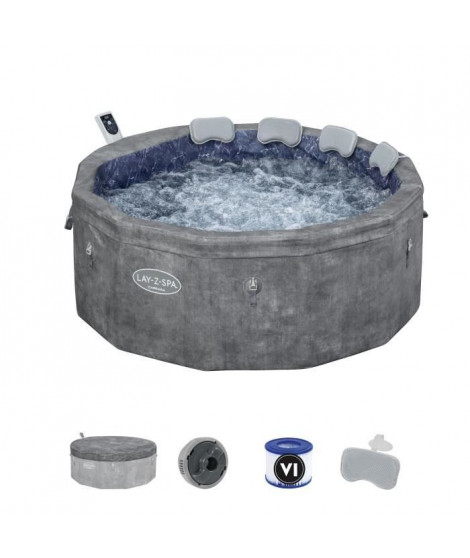 Spa gonflable BESTWAY - Lay-Z-Spa Carrara - 140 airjets - 170 x 65 cm - 4 a 6 places - Rond (couverture, cartouche, 4 appuie-…