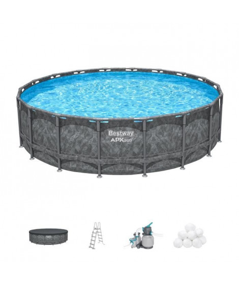 Kit Piscine hors sol tubulaire BESTWAY - APX 365 - 549 x 132 cm - Ronde (Filtre a sable, 250 g polysphere, échelle, bâche)