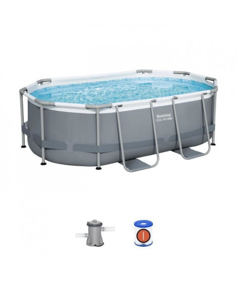 Kit Piscine hors sol tubulaire BESTWAY - Steel Pro MAX - 305 x 200 x 84 cm - Ovale (Livrée avev filtre a cartouche et 1 cart…