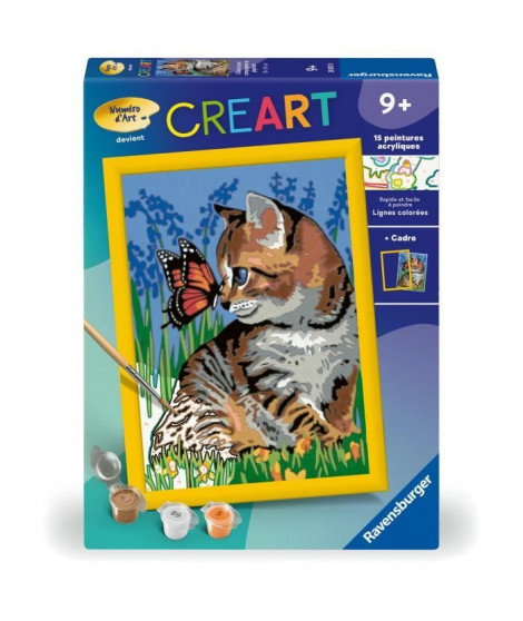 CreArt Kids 18x24cmChat et son compagnon le papillon, Kit de peinture par numéros Numéro d'Art,, Des 9 ans, 25813, Ravensburger