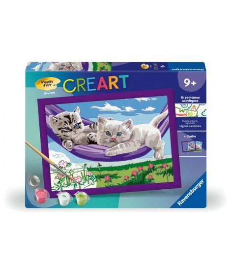 CreArt Kids 18x24cm Chatons dans le hamac, Kit de peinture par numéros Numéro d'Art, Des 9 ans, 25828, Ravensburger