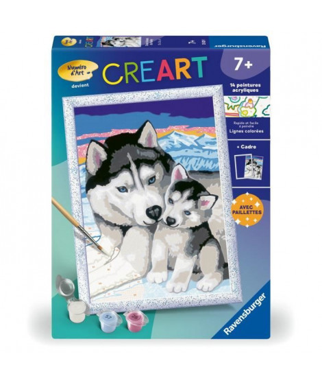 CreArt Kids 18x24cm Doux bisous de Husky, Kit de peinture par numéros Numéro d'Art, Des 7 ans, 25829, Ravensburger