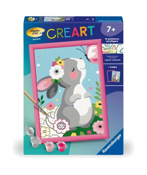 CreArt Kids 18x24cm Lapin et papillon, Kit de peinture par numéros Numéro d'Art, Des 7 ans, 25836, Ravensburger