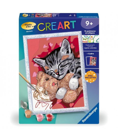 CreArt Kids 18x24cm Chaton et son nounours, Kit de peinture par numéros Numéro d'Art, Des 9 ans, 25838, Ravensburger