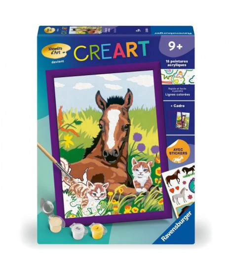 CreArt Kids 18x24cm Cheval et chatons, Kit de peinture par numéros Numéro d'Art, Des 7 ans, 25840, Ravensburger