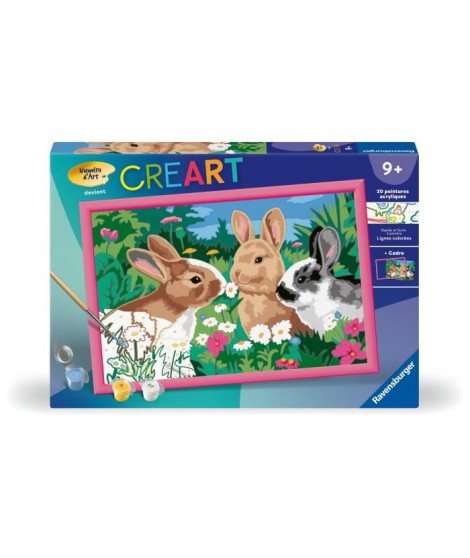 CreArt Kids 31x21cm Lapins dans le pré, Kit de peinture par numéros Numéro d'Art, Des 9 ans, 25847, Ravensburger