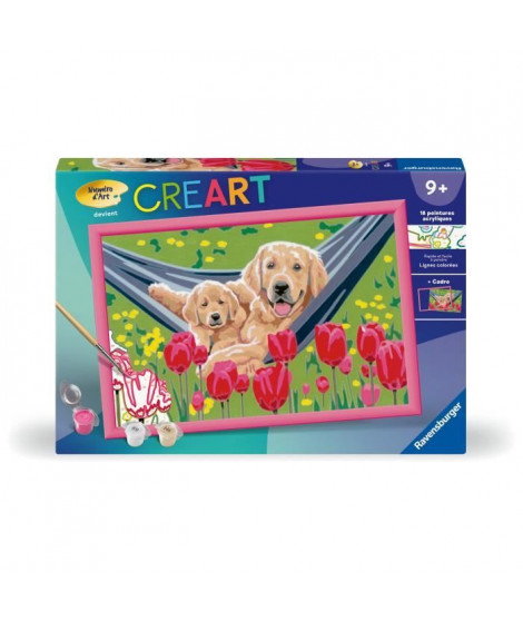 CreArt Kids 31x21cm Labrador et tulipes, Kit de peinture par numéros Numéro d'Art, Des 7 ans, 25852, Ravensburger