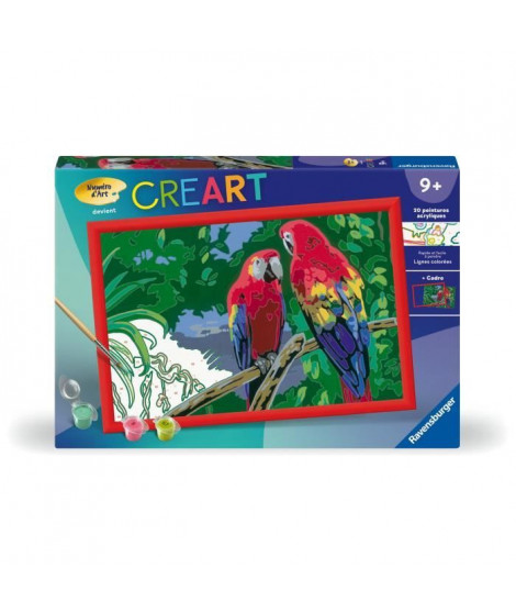 CreArt Kids 31x21cm Perroquets, Kit de peinture par numéros Numéro d'Art, Des 7 ans, 25854, Ravensburger
