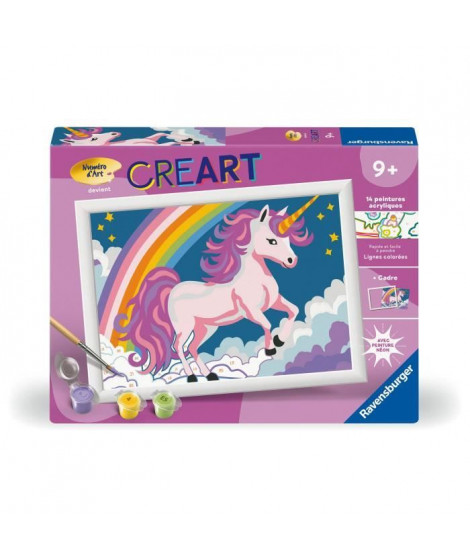 CreArt Kids 18x24cm Licorne Néon, Kit de peinture par numéros Numéro d'Art, Des 7 ans, 25904, Ravensburger