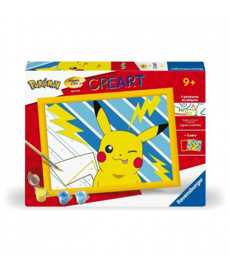 CreArt Kids 18x24cm Pikachu Éclair, Kit de peinture par numéros Numéro d'Art, Des 7 ans, 25905, Ravensburger