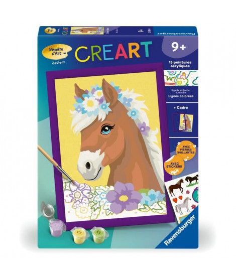 CreArt Kids 18x24cm Cheval fleuri, Kit de peinture par numéros Numéro d'Art, Des 7 ans, 25906, Ravensburger