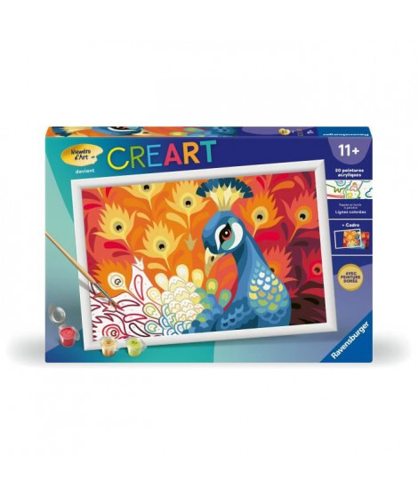 CreArt Kids 31x21cm Paon, Kit de peinture par numéros Numéro d'Art, Des 9 ans, 25907, Ravensburger