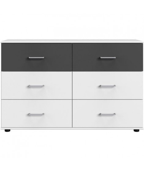 Commode - RHODES - 6 tiroirs - Blanc / Rechampis graphite - 130 x 41 x 83 cm - WIMEX