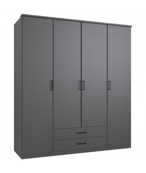 Armoire de chambre - ARTA - Graphite - 4 portes battantes - 2 tiroirs - 180 x 58 x 199 cm